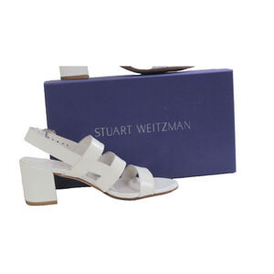 Stuart Weitzman White Patent Leather Milanese Block Heel Sandals Size 6 M
